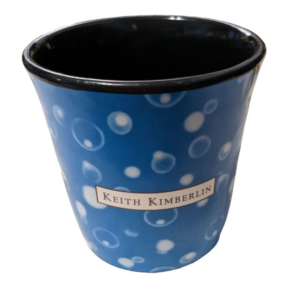 Vtg Keith Kimberlin Coffee Cup Mug Cat Kitty in Flower Pot Polka Dots Blue Black - Picture 3 of 5